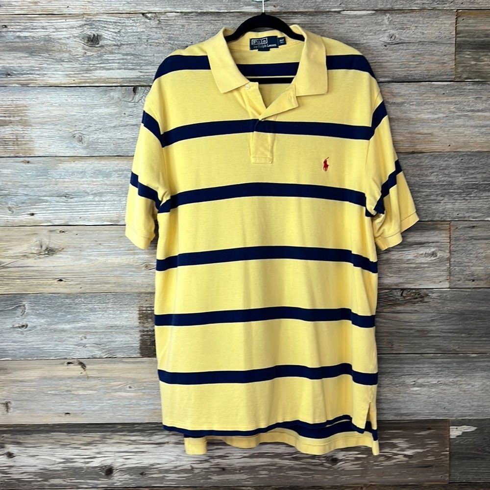 Polo Ralph Lauren Yellow/Blue Striped Collared Shirt in XLT💗